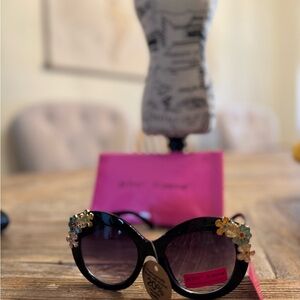 Betsey Johnson Floral Embellished Black Sunglasses
